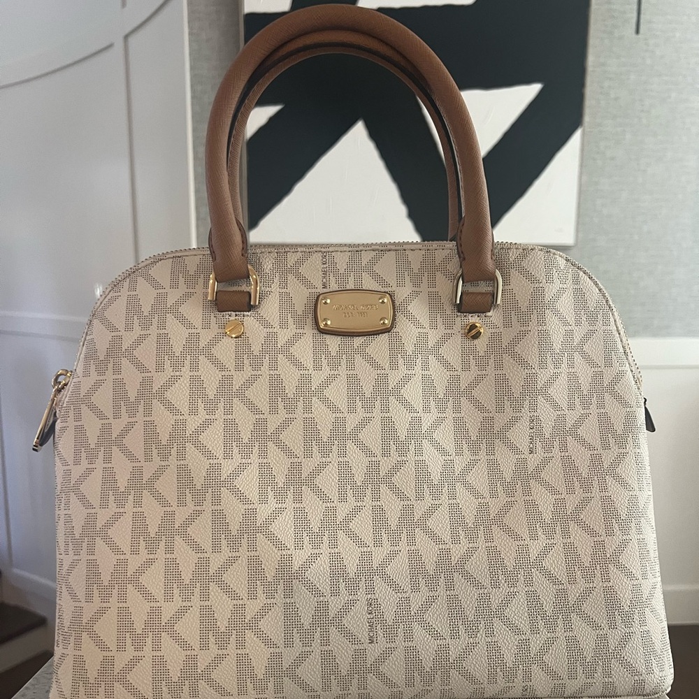 Michael Kors Cream and Tan Satchel